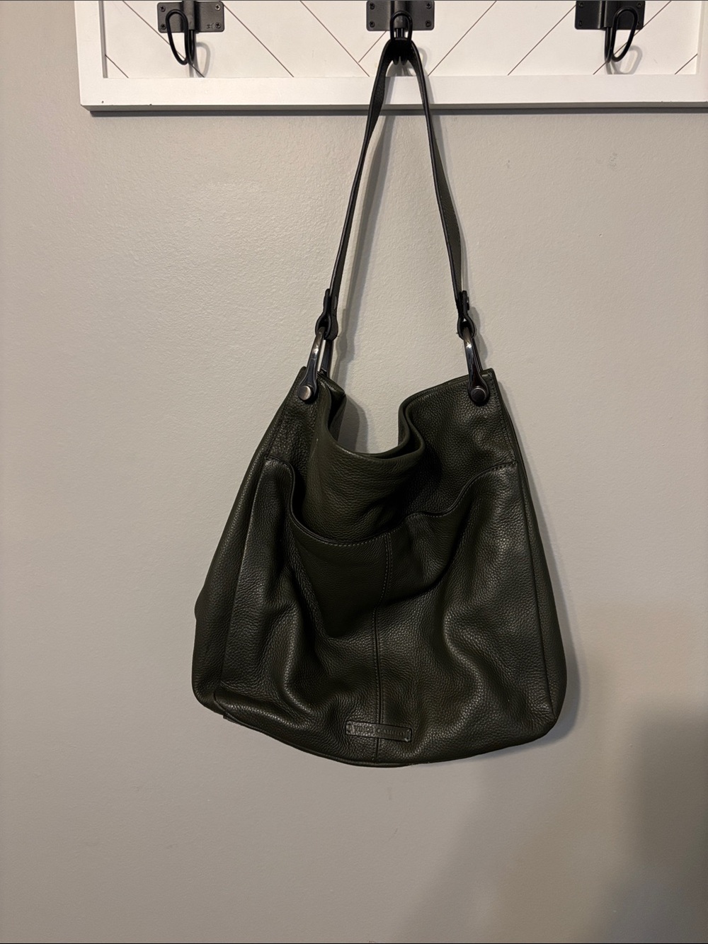 Vince Camuto Dark Olive Green Pebbled Leather Shoulder Bag